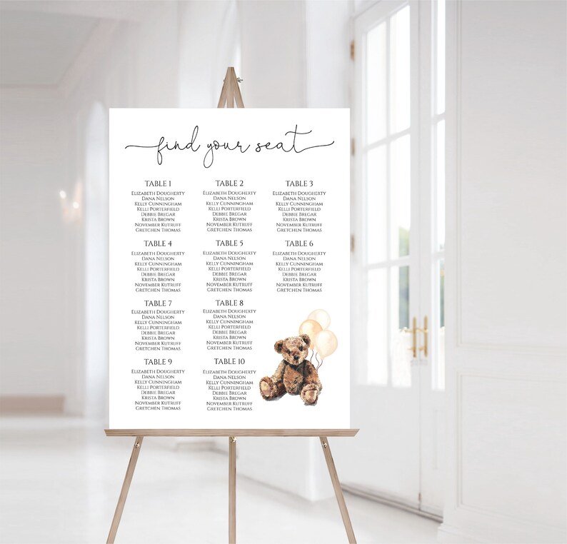Teddy Bear Baby Shower Seating Chart Bear Shower Sign Etsy Israel