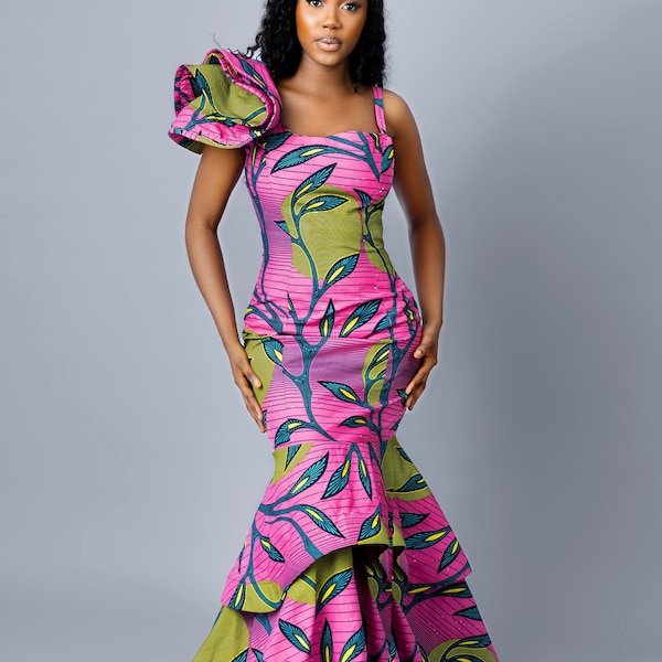 African Print Habiti Evening Dress, African dress,  African print dress, Kente dress, Ankara dress, African clothing, Ankara clothing