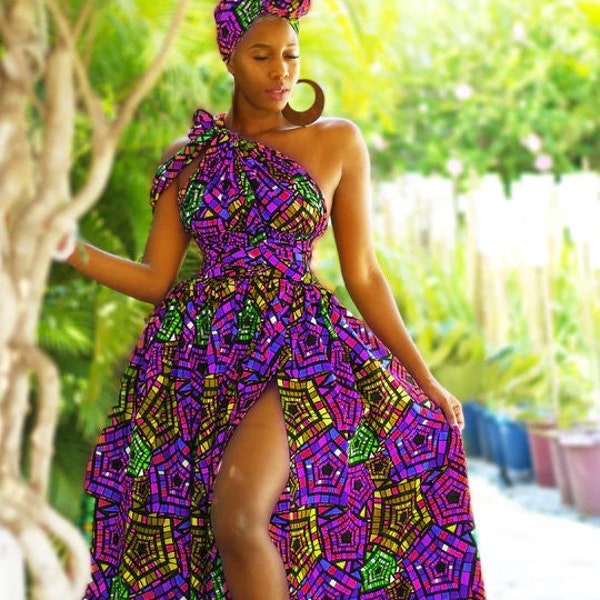 Imprimé Africain Belle Rainbow Infinity Robe
