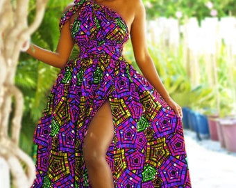 Wholesale box of 10 African Print Belle Rainbow Infinity Dress Purple, Wholesale African dresses,Wholesale Ankara dresses,Wholesale clothing