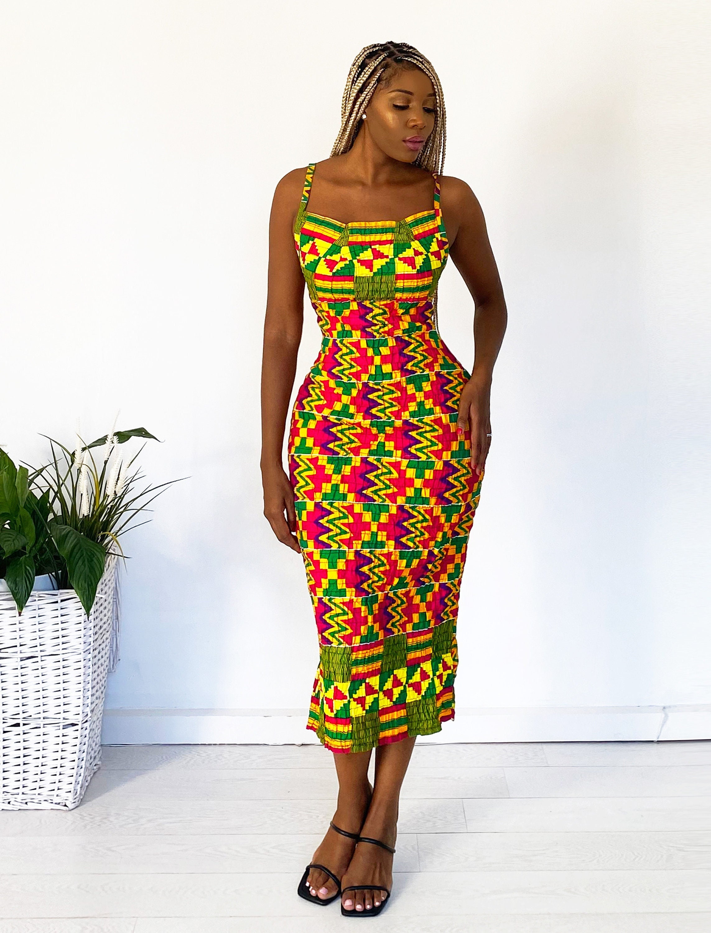 Kente Cloth Print Body-con Designer African Textile Fitted 