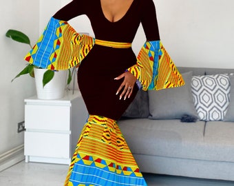 Wholesale Box of 10 African Print Thandi Black Evening Dress, Wholesale African print dresses, Wholesale Ankara dresses, Wholesale clothing.