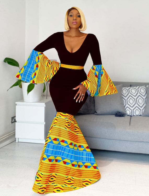 green emerald velvet dress African Mermaid Gown| Kente Prom African Dress| Ankara Women's Wear| Wedding Guest Dress| Kente Print Long Dress| Dashiki| Kitenge| Kente 17 main image 0