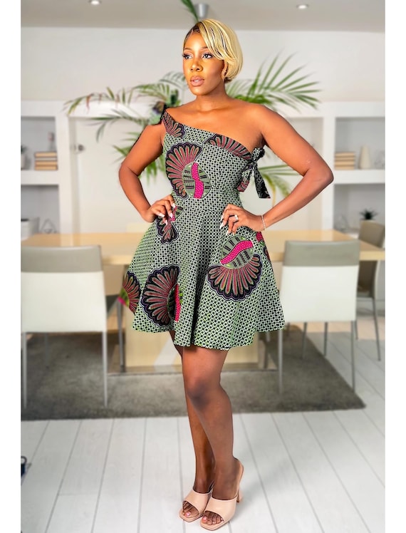 African Print Off Shoulder Dress Abeni, African dress, African evening dress, Ankara dress, Ankara clothing, African clothing, Kente Dress