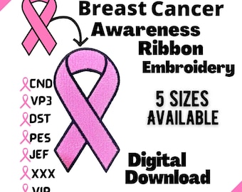 Awareness Ribbon Machine Embroidery File, Breast Cancer Awareness Embroidery Digitize, Custom Digitizing, Digital Download, PInk Ribbon Sew