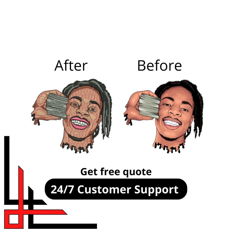 May include: Before and after image of a cartoon illustration of a person with dreadlocks holding a stack of money. The text "Get free quote" and "24/7 Customer Support" is below the image.