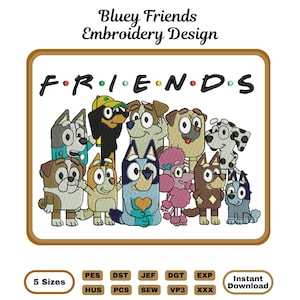 Bluey Party Embroidery Design | Dancing Bluey Characters Machine Embroidery File | 6 Sizes | Instant Download