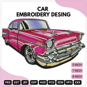 Classic Car Embroidery Design - Vintage Auto Machine Embroidery - 3 Sizes - PES DST JEF - Instant Digital Download