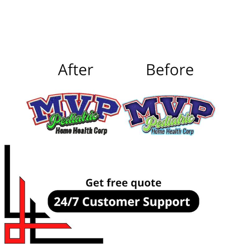 May include: Before and after images of a logo for MVP Pediatric Home Health Corp. The logo is blue, green, and white with the text "MVP Pediatric Home Health Corp".