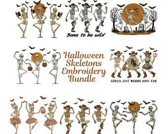 Halloween Skeletons Embroidery Bundle - 8 Spooky Machine Embroidery Designs - 6 Sizes - PES DST JEF  - Instant Download