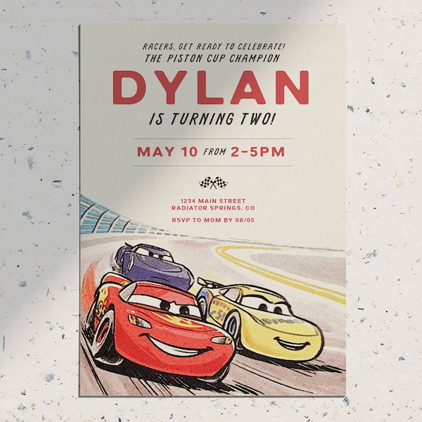 Coupe Piston Lightning Mcqueen • Invitation à une fête d'anniversaire Disney Pixar Cars