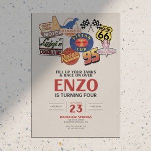 Disney Cars Radiator Springs Lightning Mcqueen Invitation Roadtrip Stickers • Custom Birthday Party