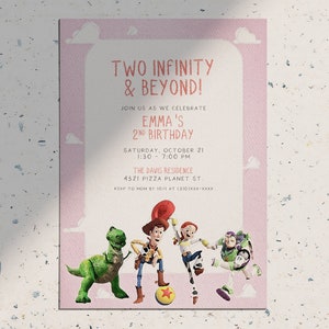 Two Infinity & Beyond • Disney Toy Story Printable Digital Woody Buz Birthday Invitation - Pink