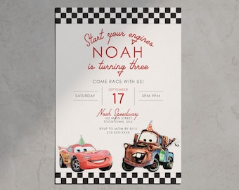 Invitación de cumpleaños de Cars de Disney: Rayo Mcqueen y Mater