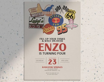 Disney Cars Radiator Springs Lightning Mcqueen Invitation Roadtrip Stickers • Custom Birthday Party