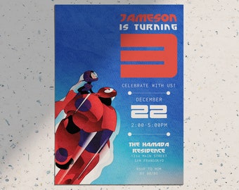 Disney Big Hero 6 Baymax & Hiro Flying • Printable Digital Birthday Party Invitation