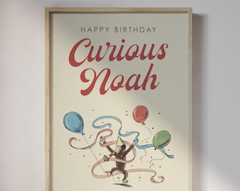 Curious George Birthday Welcome Sign: Modern Vintage Poster (Printable Download)
