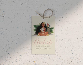 Disney Moana Happy Birthday Thank You Tags Classic Vintage Birthday Party • Digital Printable Download Mahalo Tags