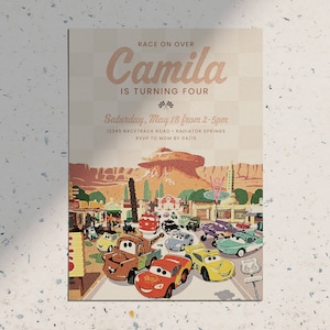 Route 66 Radiator Springs Lightning Mcqueen Porshe & Mater • Disney Cars Birthday Invitation