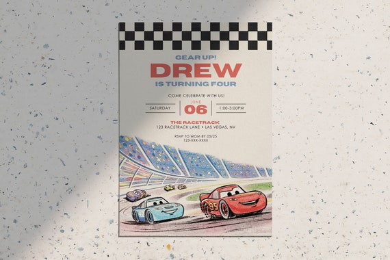 Disney Cars Racing Lightning Mcqueen Modern Birthday Invitation • Instant Download • Edit on Canva