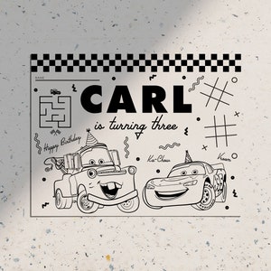 Disney Cars Lightning McQueen Birthday Coloring Sheet • Personalized Activity Placemat (Digital Download)
