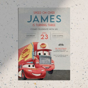 Disney Cars 2 Lightning Mcqueen & Mack Driving • Disney Cars Birthday Invitation