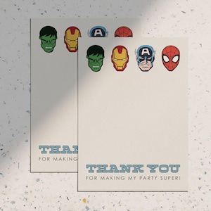5 x 7 inch Avengers Marvel Superheroes Vintage verjaardagsfeestje bedankkaart notities direct downloaden