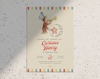 Curious George Birthday Invitation: Vintage Monkey Theme (Digital Invite)