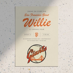 San Francisco Giants Einladung zur Geburtstagsparty, einfach, modern, klassisches Vintage-Geburtstagsfest • Druckbarer digitaler Download einladen