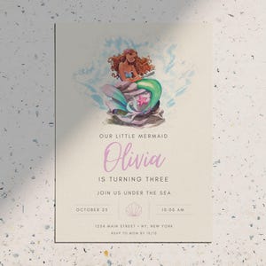 Canva Little Mermaid Happy Birthday Vintage Birthday Party Invitation • Canva Instant Download Printable Digital Download Invite