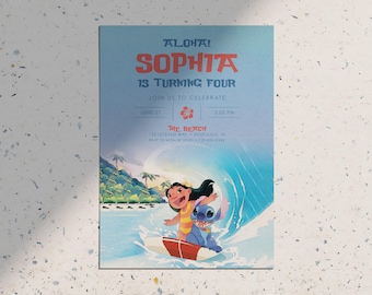 Lilo und Stitch Geburtstagsparty Einladung • Surf Wellen (Digitaler Download)