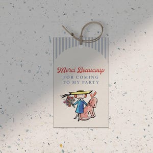 Madeline vintage, moderne simple Français Paris rayures d'invitation fête d'anniversaire étiquettes de remerciement • Étiquettes de téléchargement imprimables