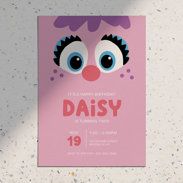 Sesame Street Simple Modern Abby Cadabby Birthday Party Invitation • Printable Download Invite