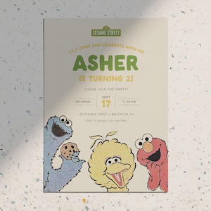 Sesame Street 123 Simple Modern Classic Friends Birthday Party Invitation • Digital Printable Download Invite