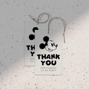Mickey Mouse Vintage Modern Simple Birthday Party Invitation Thank You Tags • Printable Download Tags