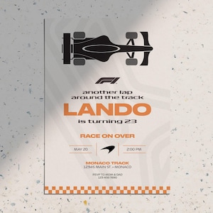 Formula 1 F1 Mclaren Modern Simple Birthday Party Invitation • Printable Download Invite