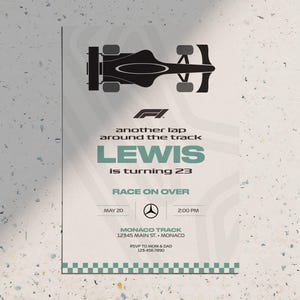 Formula 1 F1 Mercedes Modern Simple Birthday Party Invitation • Printable Download Invite