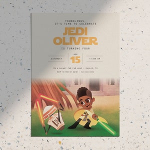Carte d'invitation aventures jeunes Jedi Star Wars Kai Brightstar • Invitation d'anniversaire Disney Plus en téléchargement numérique