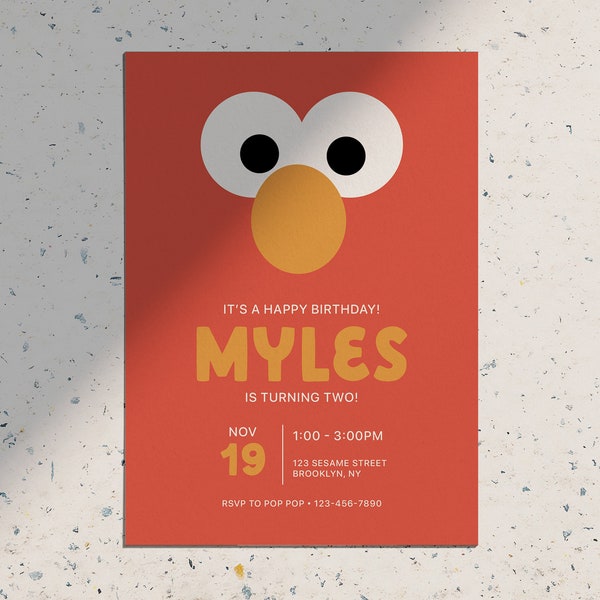 Sesame Street Simple Modern Elmo Birthday Party Invitation • Printable Download Invite