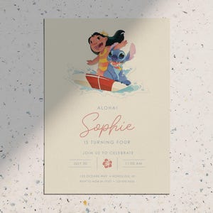 Disney Lilo and Stitch Happy Birthday Simple Modern Classic Girl Birthday Party Invitation • Printable Digital Download Invite