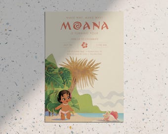 Disney Baby Young Moana Make Way Happy Birthday Simple Modern Classic Girl Birthday Party Invitation • Printable Digital Download Invite