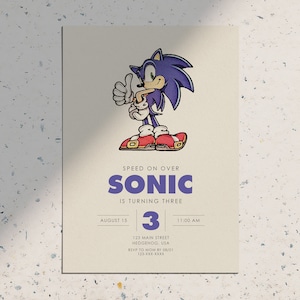 Moderne Sonic the Hegdehog Einladung zur klassischen Vintage-Geburtstagsfeier • digital druckbare Download einladen
