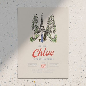 Madeline Vintage Modern Simple French Paris Birthday Party Invitation • Printable Download Invite