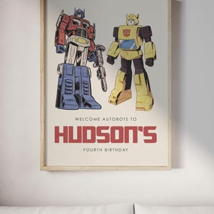 Póster de fiesta de cumpleaños clásico de 18 x 24 de Transformers modernos Optimus Prime y Bumblebee Autobots • Póster para descargar imprimible digitalmente