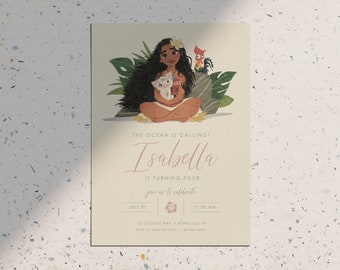 Disney Moana Happy Birthday Simple Modern Classic Girl Birthday Party Invitation • Printable Digital Download Invite
