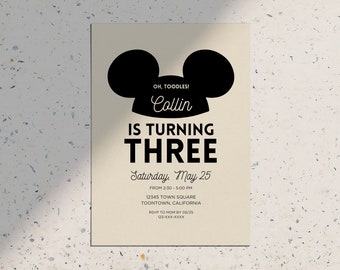 Minimal Oh Toodles, Micky Mouse Hat Birthday Invitation • Instant Download • Edit on Canva
