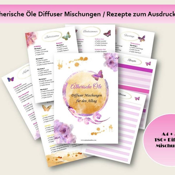 Ätherische Öle Rezepte / Diffuser Mischungen / Sammelmappe / zum Ausdrucken A4 + A5 (180+ Rezepte)