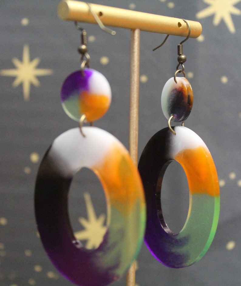 Spooky Time Glow in the Dark Oval Halloween Hoop Earrings.