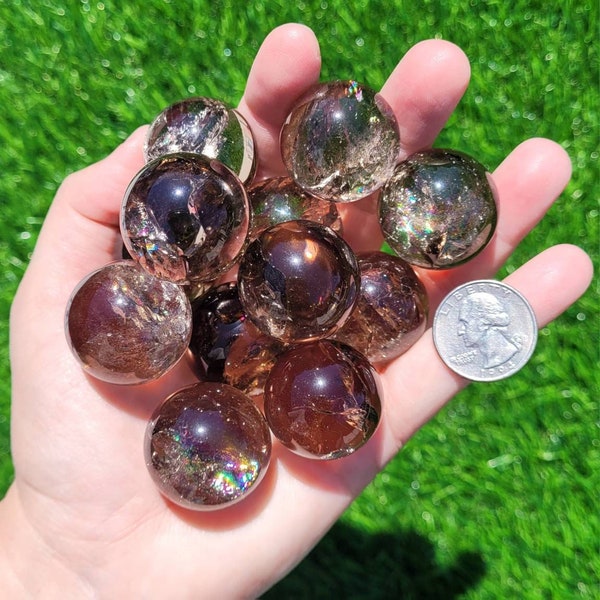 Smokey Quartz Crystal Spheres with Rainbows to Choose From, 28mm to 29mm