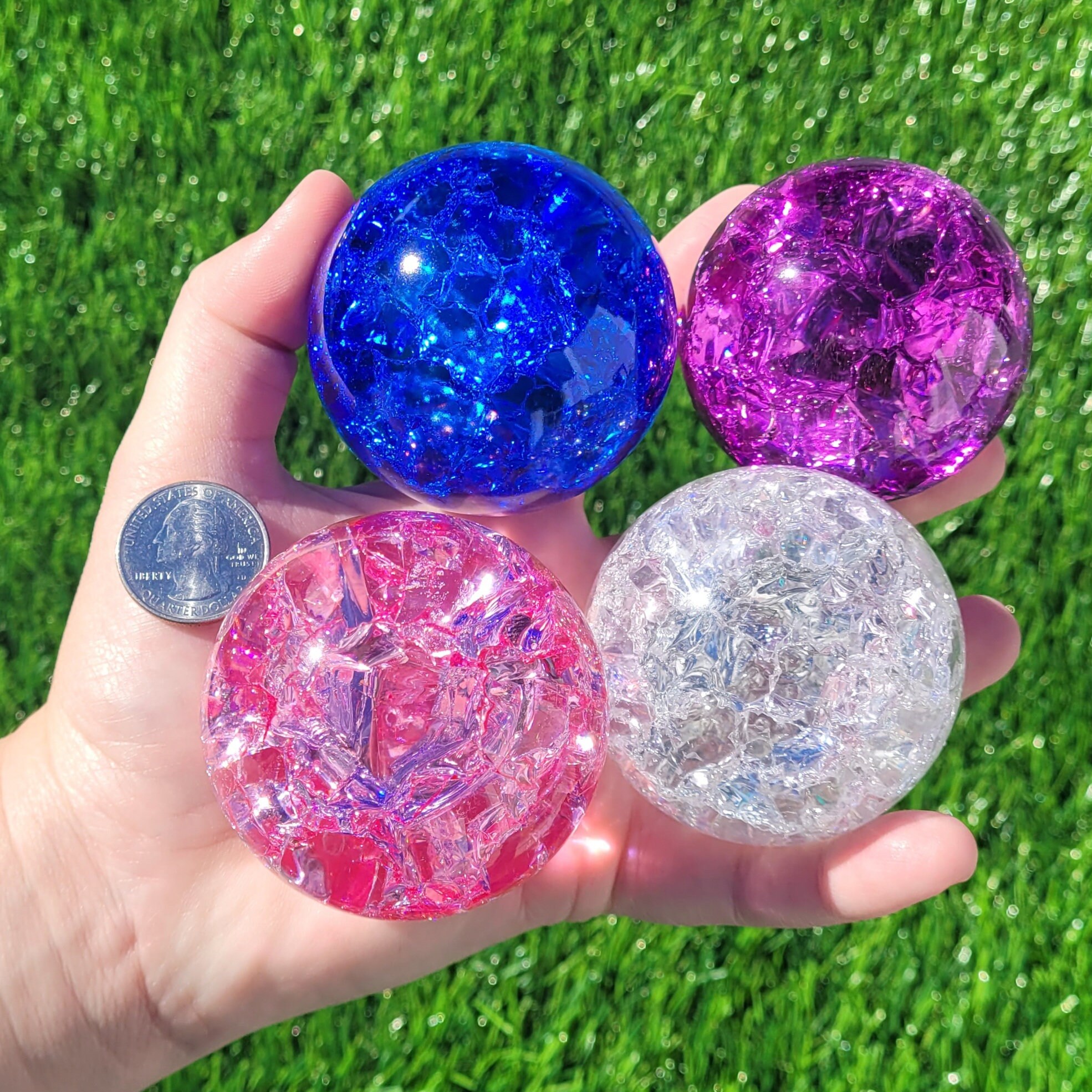 Crackle Glass Spheres, Pink, Blue or Clear, and 60mm